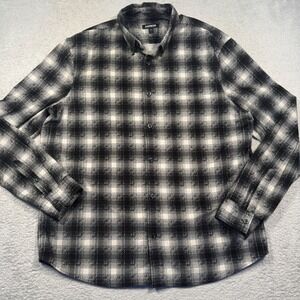 EXPRESS Mens Plaid Corduroy Long Sleeve Button Down Shirt Size Large Black White